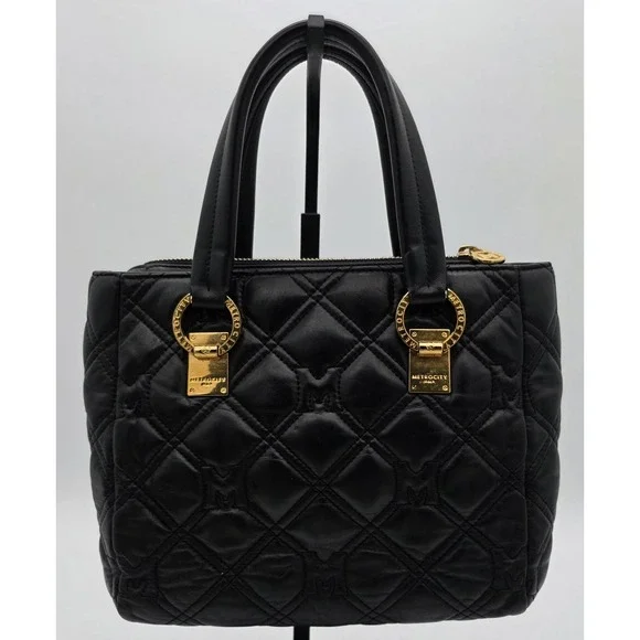 Metrocity Black Quilted Leather Satchel Made In Italy With Gold Hardware #0349 - Picture 3 of 16